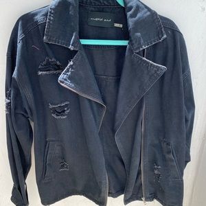 Oversized Black Ripped Jean Jacket